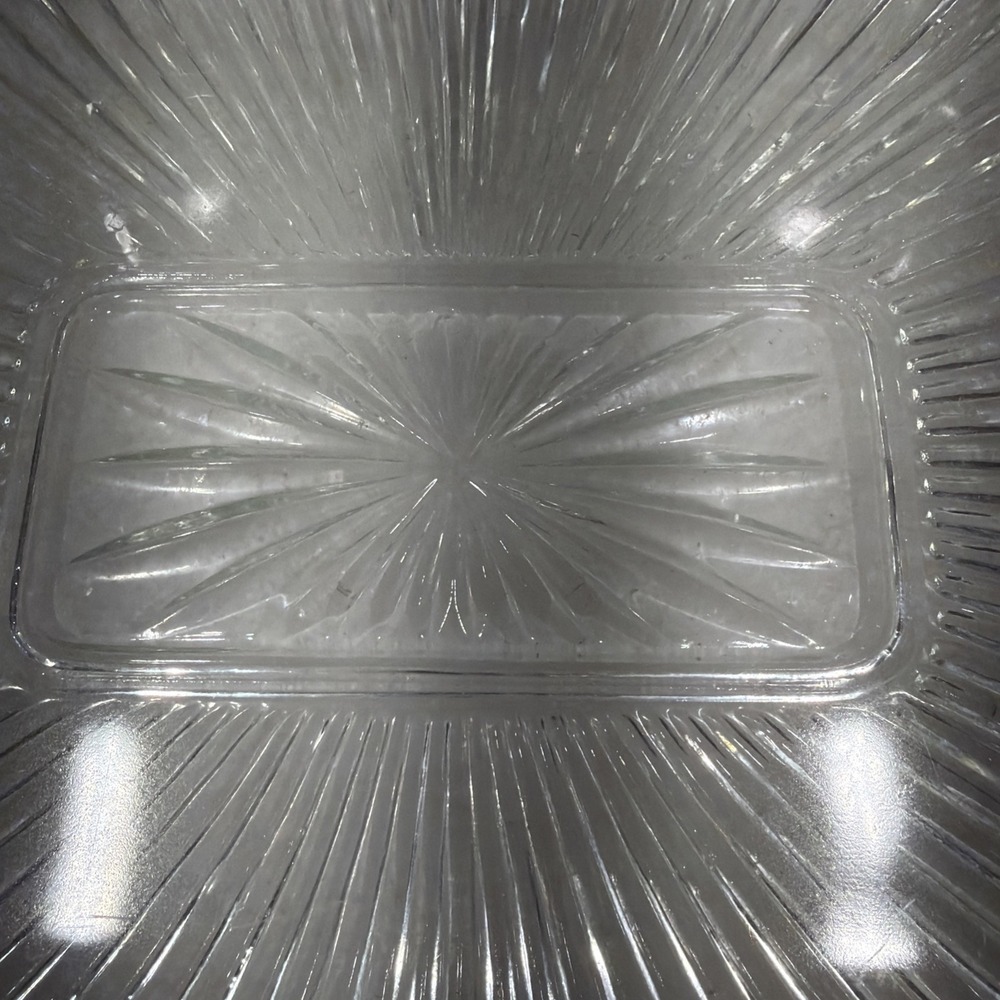 Vtg Oven-proof Ribbed Casserole Dish Rectangle 14x8" MCM Vtg Pressed Glass GW996 - Picture 2 of 10
